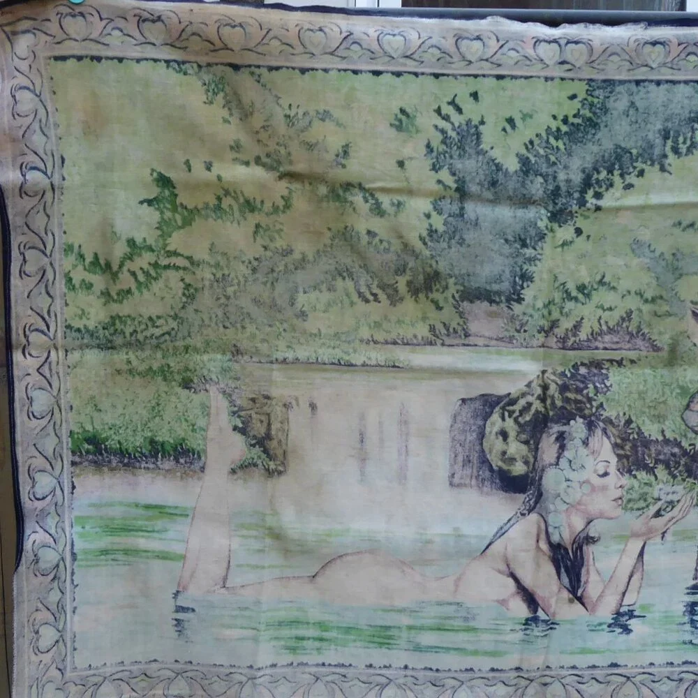 Vintage RT RTC Velvet Felt Tapestry Nude Nymph Fairy Goddess Gazelle 48 x 32